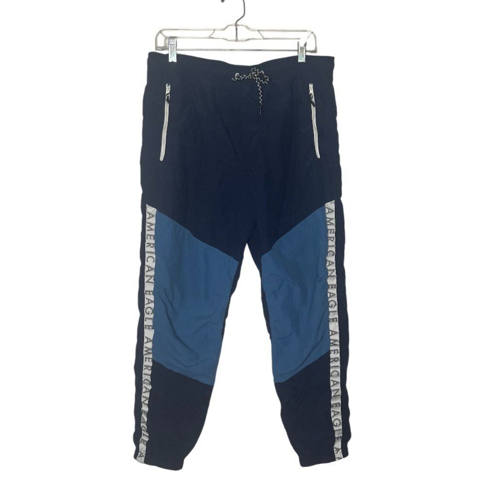 AMERICAN EAGLE Blue Joggers Windbreaker Pants Elastic Drawstring Size Medium